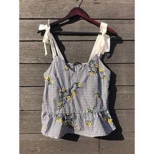 tie strap gingham blouse